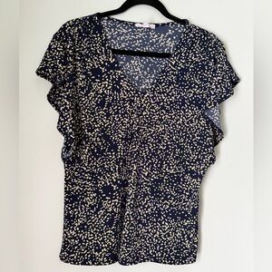 Emma & Olivia Flutter Sleeve Confetti Print Top, Women’s Size Large